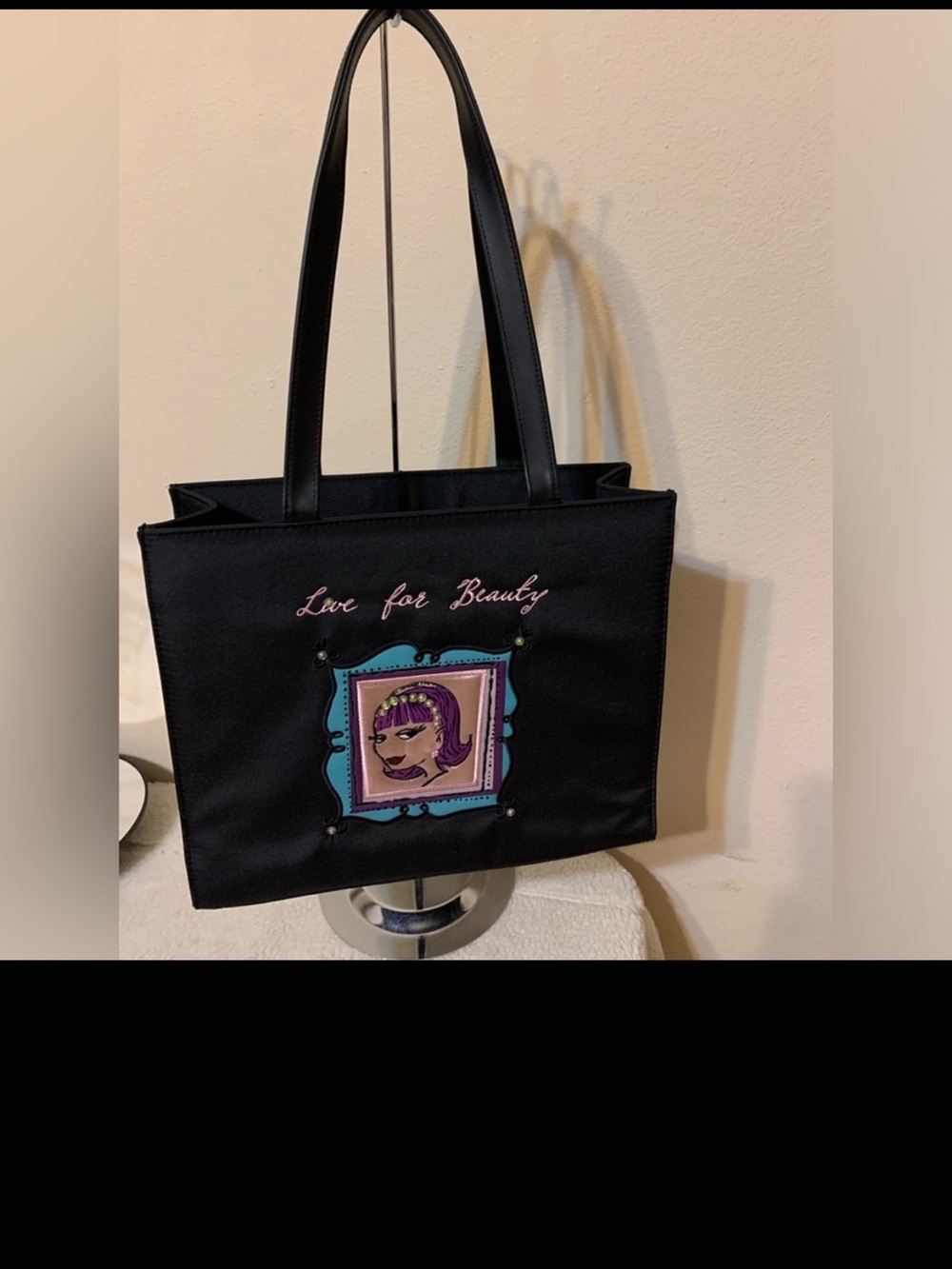 Nordstrom Black Tote with Colorful Graphic Panel